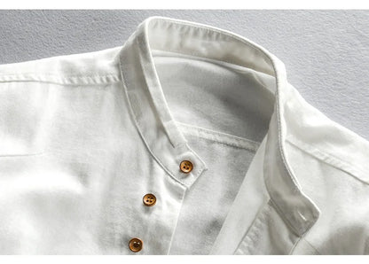 Japan style linen shirt men slim fit breathable