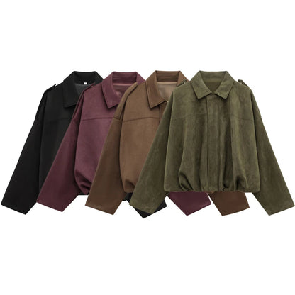 HXAO Women’s Cropped Suede Bomber Jacket 2025