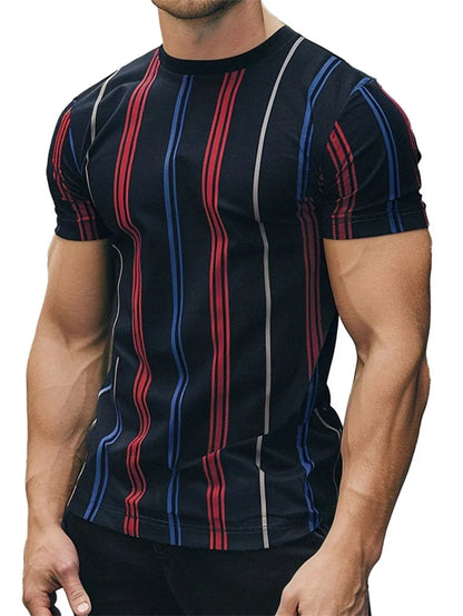 Men's Stripe Graphic Summer Tee – Casual 3D T-Shirt