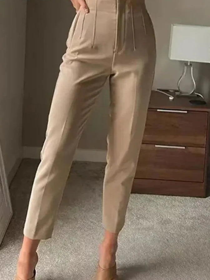 TRAFZA Women High Waist Slim Pants Office & Street Style 2024
