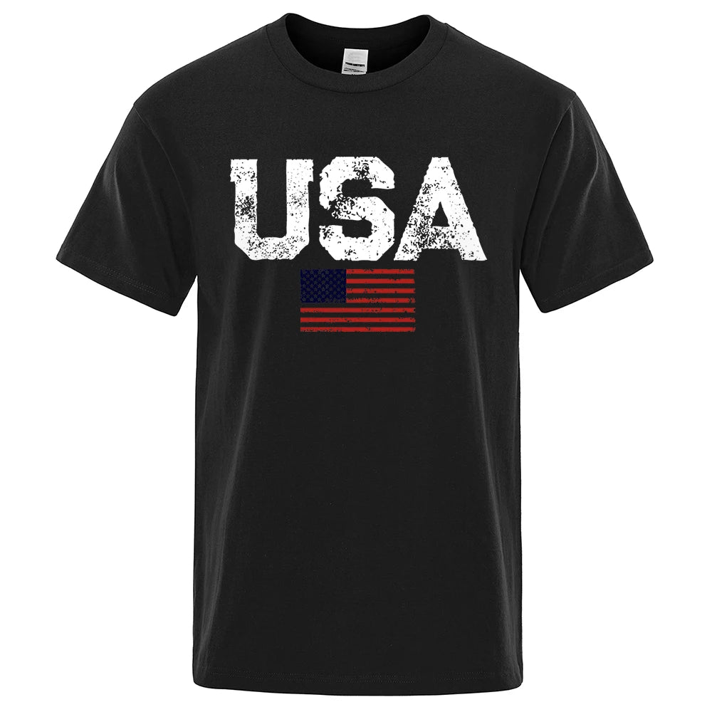 Vintage USA Flag Hip Hop Summer Cotton T-Shirt