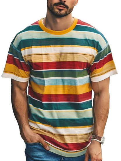 Men's Stripe Graphic Summer Tee – Casual 3D T-Shirt