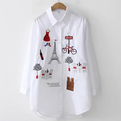 Elegant cotton blouse long sleeve white office shirt