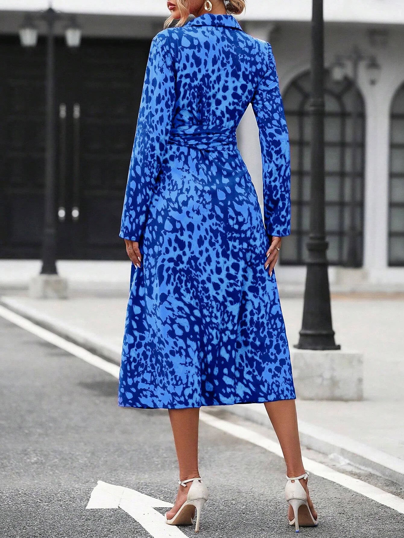 Elegant belted midi shirt dress, long sleeve, office casual