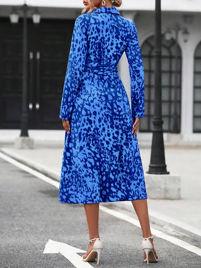 Elegant belted midi shirt dress, long sleeve, office casual