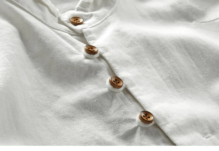 Japan style linen shirt men slim fit breathable