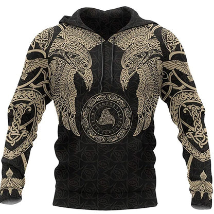Men's 3D Wolf & Dragon Tattoo Hoodie  Retro Vintage Unisex Sweatshirt