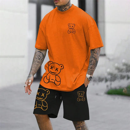 Harajuku Fun Bear Men's Summer Two-Piece Set