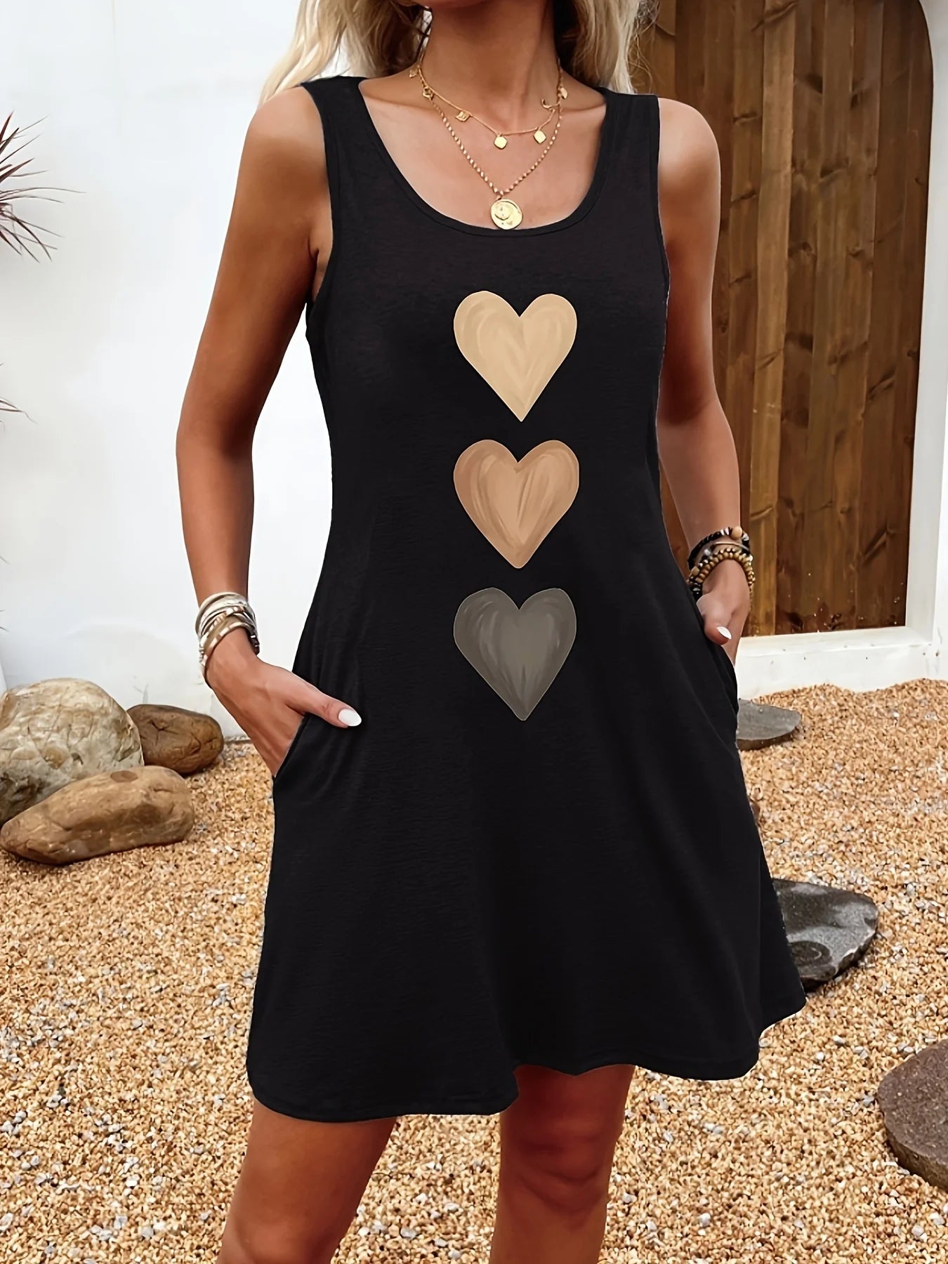 Sexy Summer Sleeveless Mini Dress – Black Print