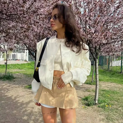 TRAF Women’s Cropped Bomber Jacket