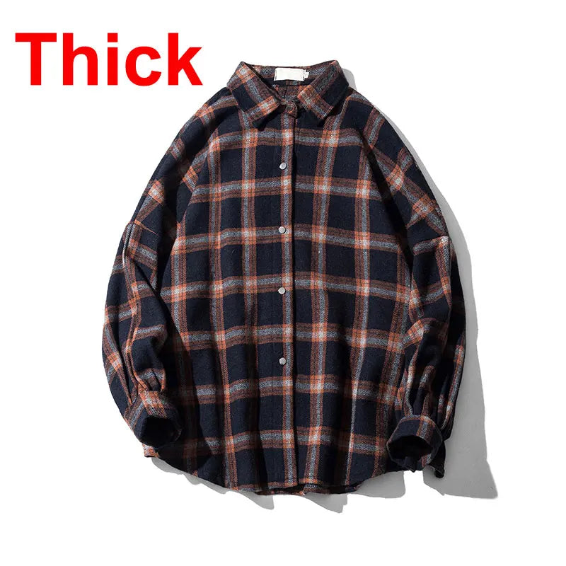Vintage Korean Flannel Shirt Y2K Plaid Streetwear Winter