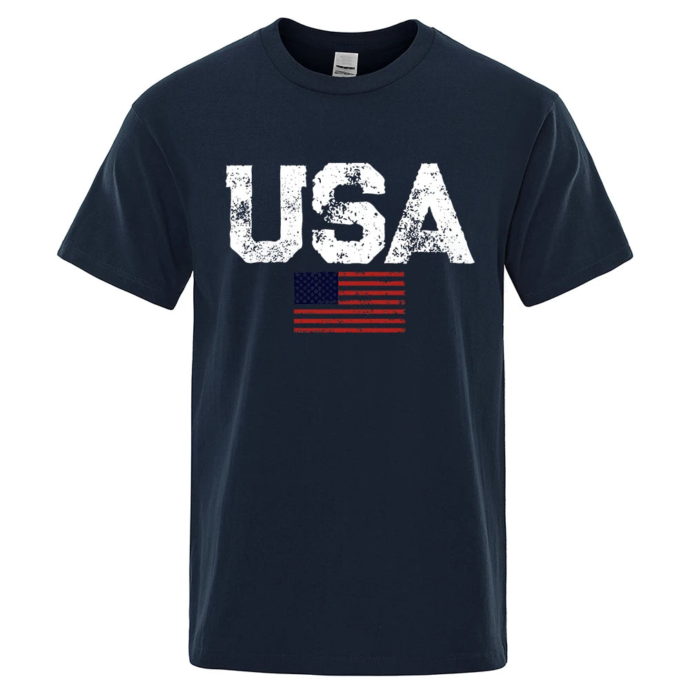 Vintage USA Flag Hip Hop Summer Cotton T-Shirt