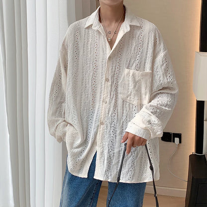 Men’s apricot mesh shirt, sexy summer fashion