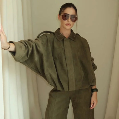 HXAO Women’s Cropped Suede Bomber Jacket 2025