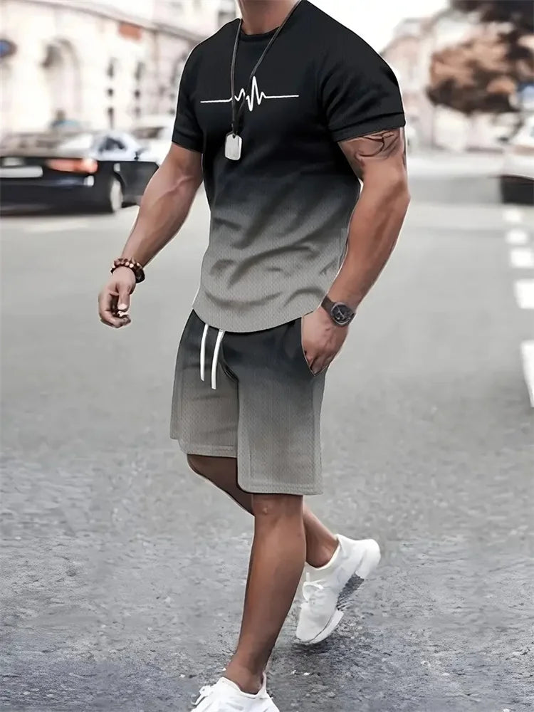 Men's Summer 2-Piece 3D T-Shirt & Shorts Set