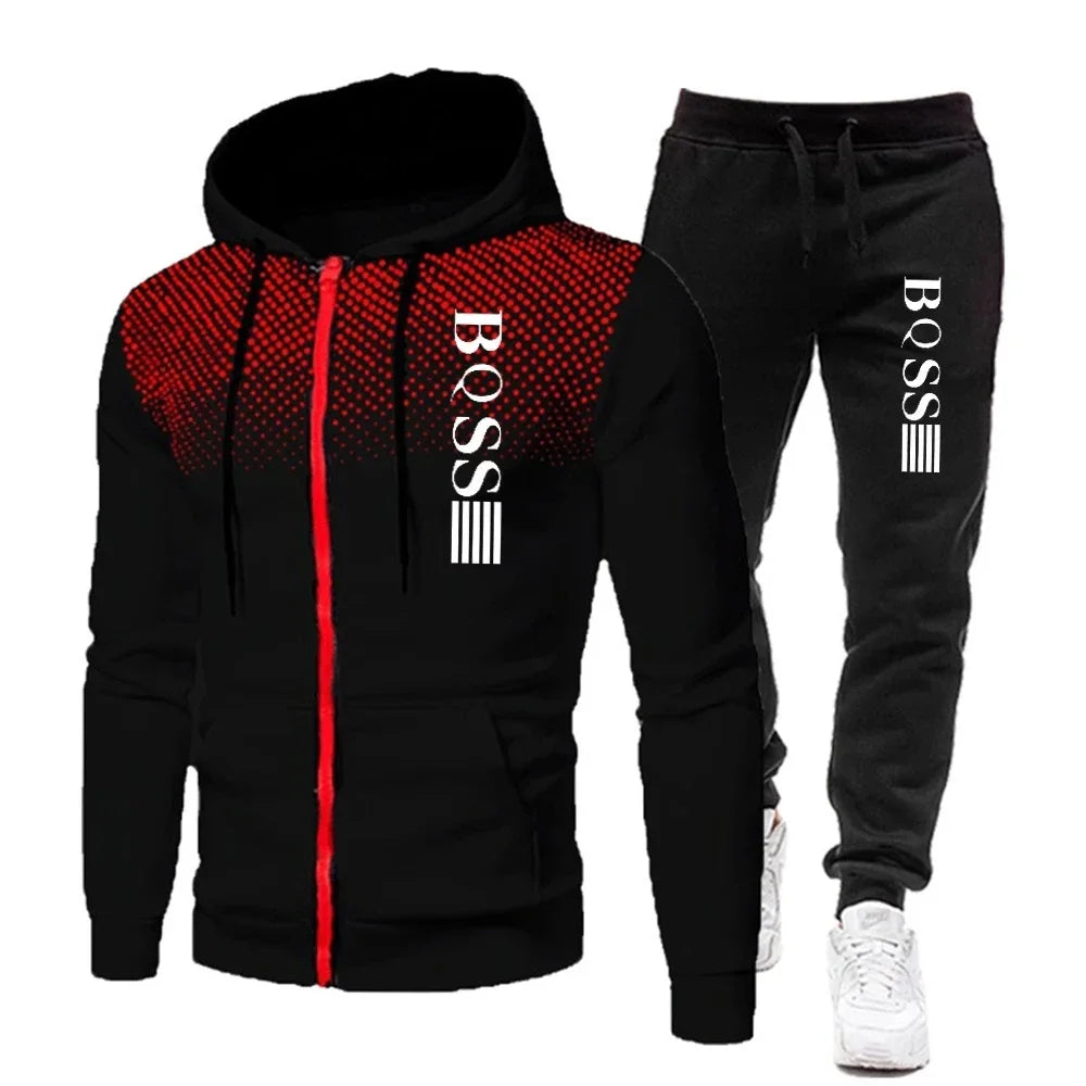 Men’s Printed Tracksuit – Hoodie & Jogger Pants, Casual Sports Set