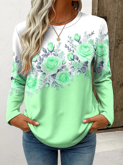 Women's Casual Floral Long Sleeve O-neck Top