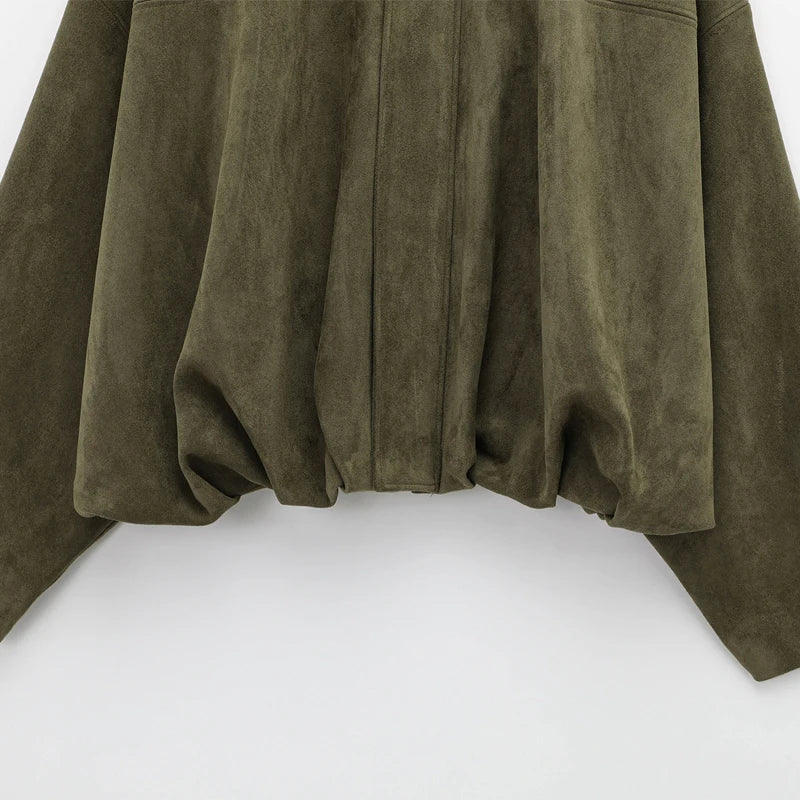 HXAO Women’s Cropped Suede Bomber Jacket 2025