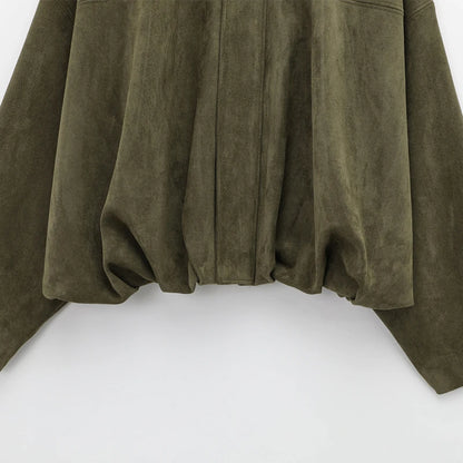 HXAO Women’s Cropped Suede Bomber Jacket 2025