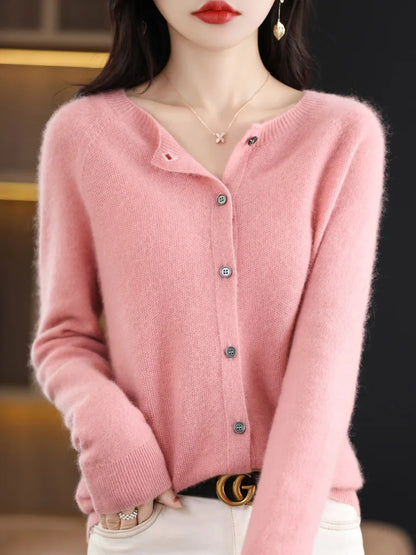 Women's Merino Wool O-Neck Cardigan 2024