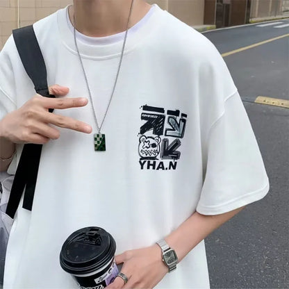 Men's Spring T-shirt Short Sleeve Cartoon Graffiti Print Unisex Alphabet