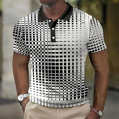 Men's Vintage Waffle Polo – Casual Plaid Shirt