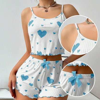 Women's 2PCS Pajamas Set – Soft Tank & Shorts, Love Print