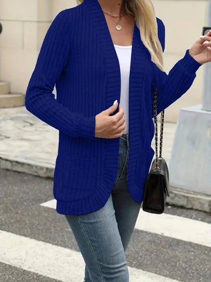 New fashion women's solid color casual pit stripe brushed cardigan jacket