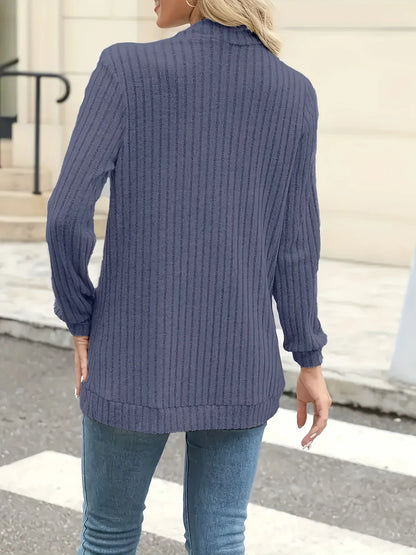 New fashion women's solid color casual pit stripe brushed cardigan jacket