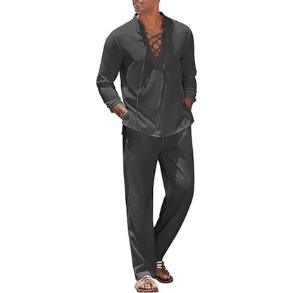 Men’s 2pcs Cotton Linen Beach Set Shirt & Pants
