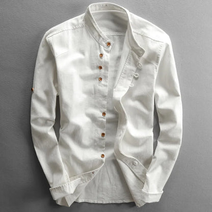 Japan style linen shirt men slim fit breathable