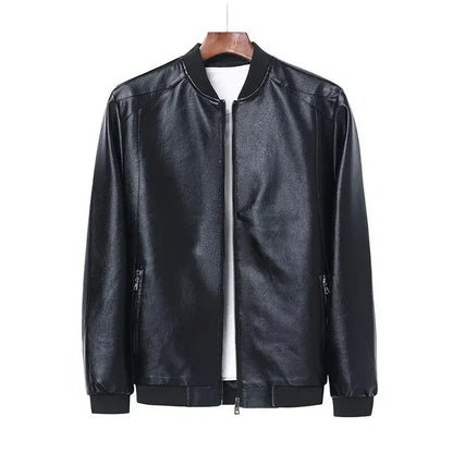 Men Black PU Leather Biker Jacket Slim Casual