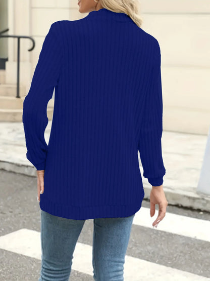 New fashion women's solid color casual pit stripe brushed cardigan jacket