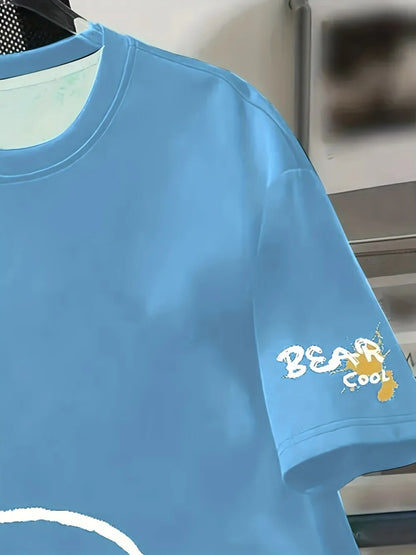 Men's Summer Bear Print T-Shirt – Breathable Casual Tee