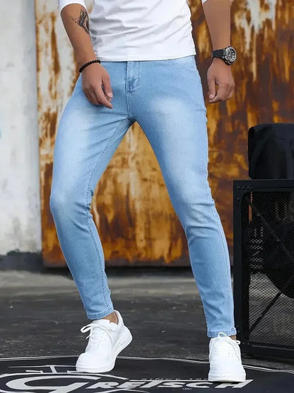 Men's Skinny Stretch Jeans – Black & Blue Street Style