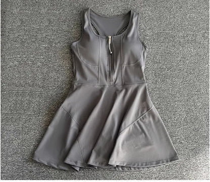 Tennis & Sports Zipper Fitness Dress – High Waist Slim Fit