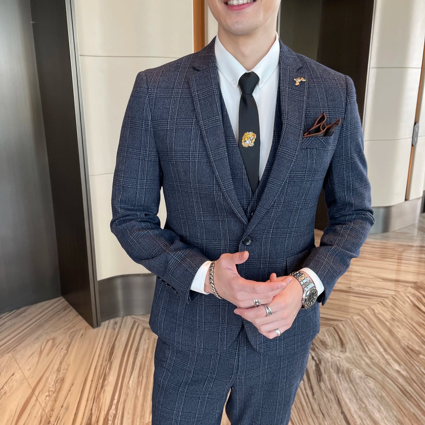 Men's Plaid 3-Piece Suit – Business Casual