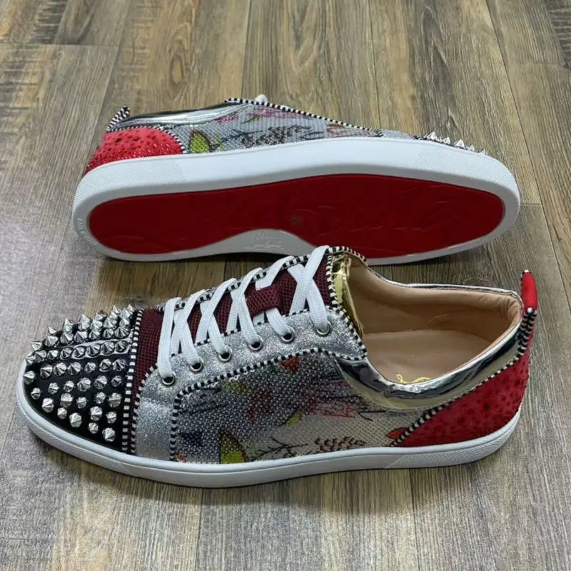 Trendy Red Sole Sneakers Men Women Sequined Rivet Fashion