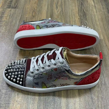 Trendy Red Sole Sneakers Men Women Sequined Rivet Fashion
