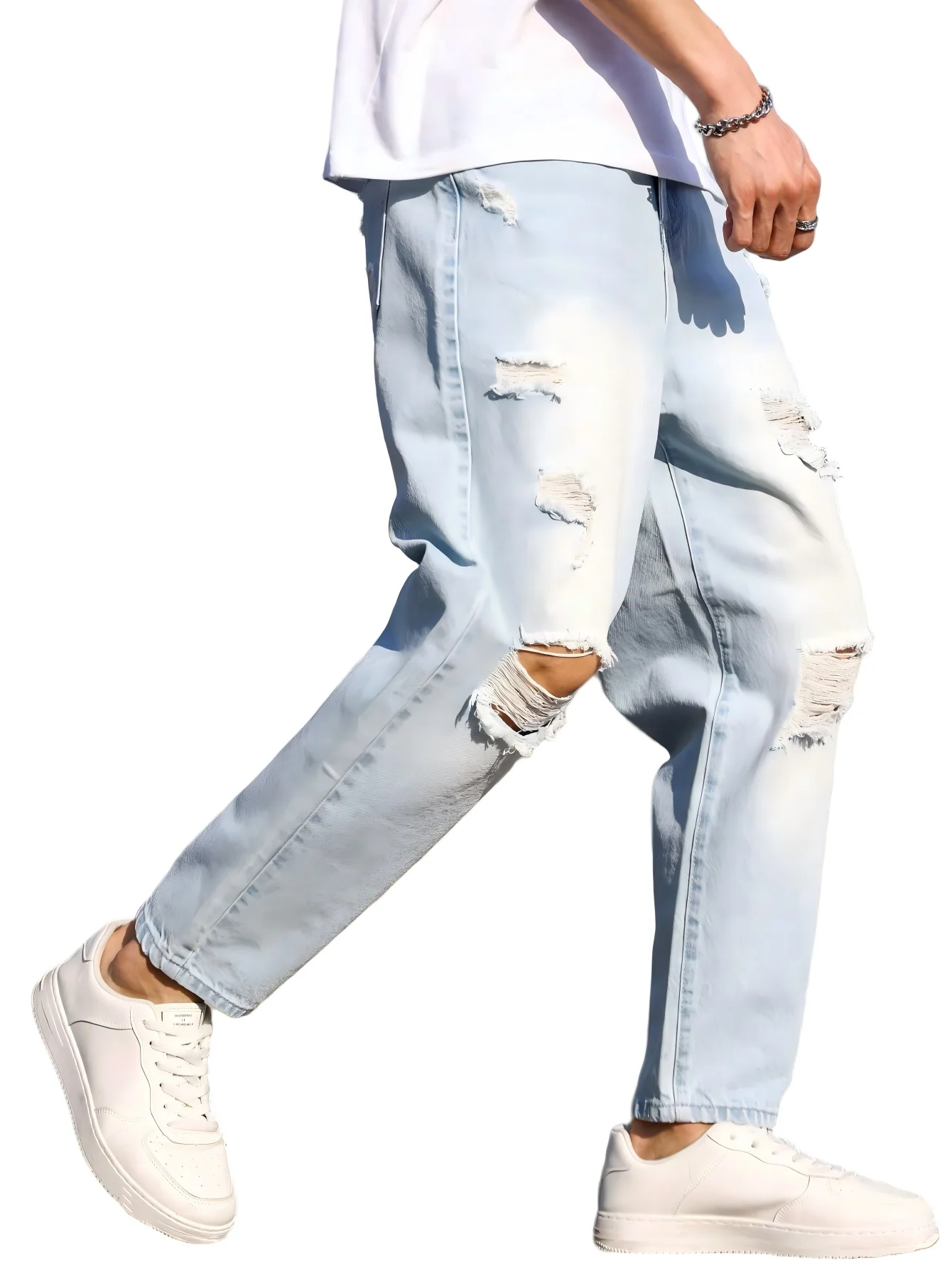 Men's Ripped Blue Loose Cropped Jeans – Autumn Harem Pants