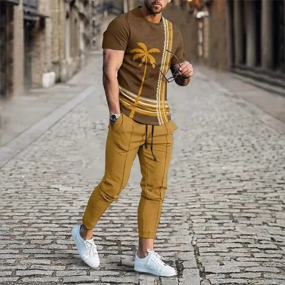 Men's 3D Print T-Shirt & Pants Set – Casual & Breathable