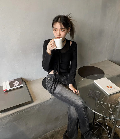 Vintage Low Waist Flare Jeans Korean Grunge Streetwear Denim