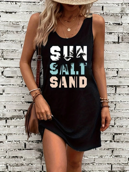 Sexy Summer Sleeveless Mini Dress – Black Print