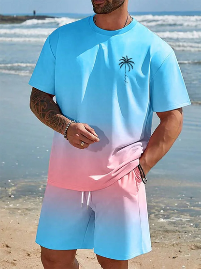 Men's Hawaiian T-Shirt & Shorts Set Beach Outfit