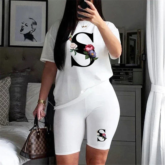 Letter S Women's T-Shirt & Shorts Tracksuit – Summer Casual Set