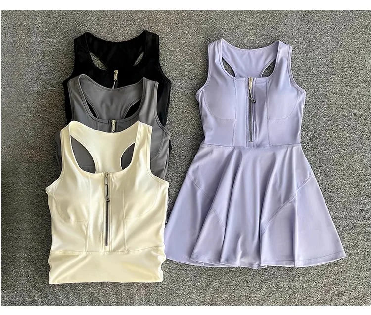 Tennis & Sports Zipper Fitness Dress – High Waist Slim Fit