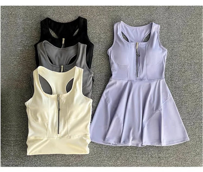 Tennis & Sports Zipper Fitness Dress – High Waist Slim Fit