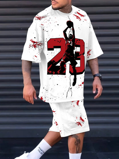 Summer 2025 Men's 3D Printed Casual Sports Polyester Suit