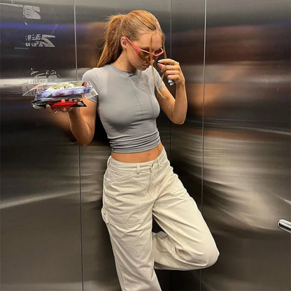 Sexy Slim Fit White Crop Tee  Women’s Streetwear Tank Top