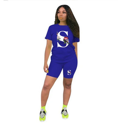Letter S Women's T-Shirt & Shorts Tracksuit – Summer Casual Set
